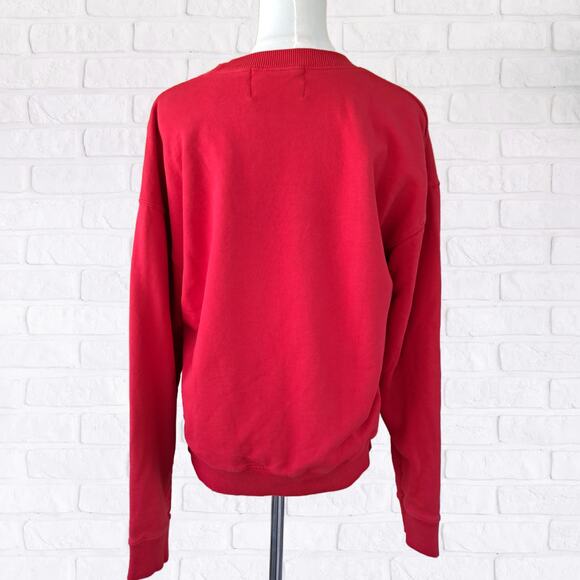 LINGUA FRANCA Women's Embroidered Sweatshirt Red "Consider the Lilies" - Picture 3 of 9